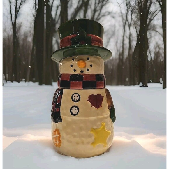 9.5" SNOWMAN COOKIE JAR, Snowman Cookie Jar, Unbranded Pottery - Picture 1 of 7